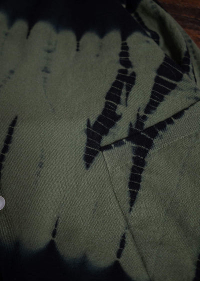 SUZUSAN Cashmere Seamless Wide Cardigan Tesuji Yoroidan Shibori Diagonal Black x Leaf Green