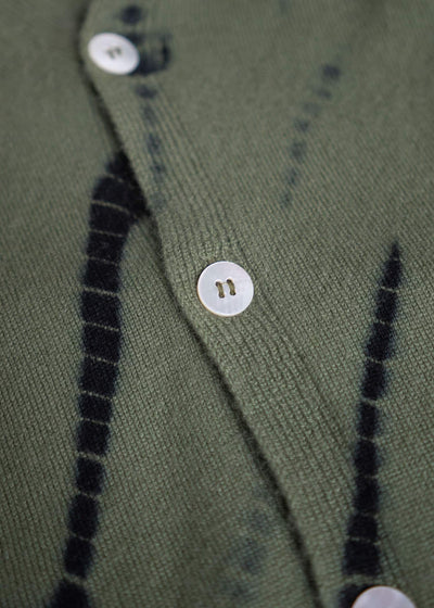 SUZUSAN Cashmere Seamless Wide Cardigan Tesuji Yoroidan Shibori Diagonal Black x Leaf Green