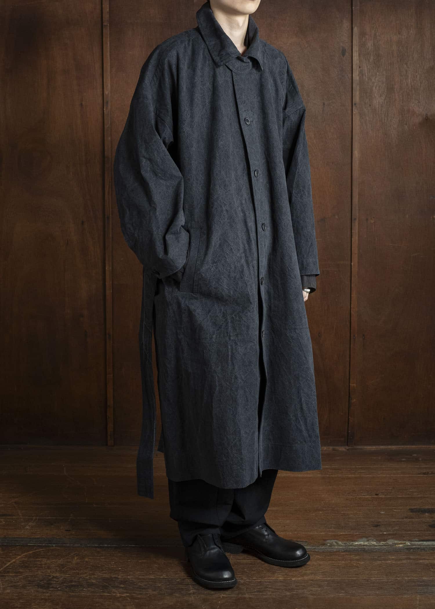 JAN-JAN VAN ESSCHE COAT#34 LONG COAT Time Washed Canvas Black