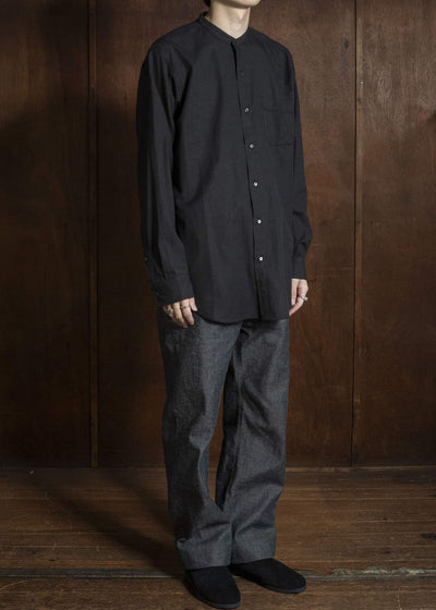 Taiga Takahashi Lot.104-Charcoal Band Collar Shirt Charcoal