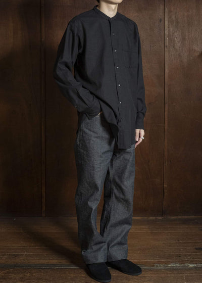 Taiga Takahashi Lot.104-Charcoal Band Collar Shirt Charcoal