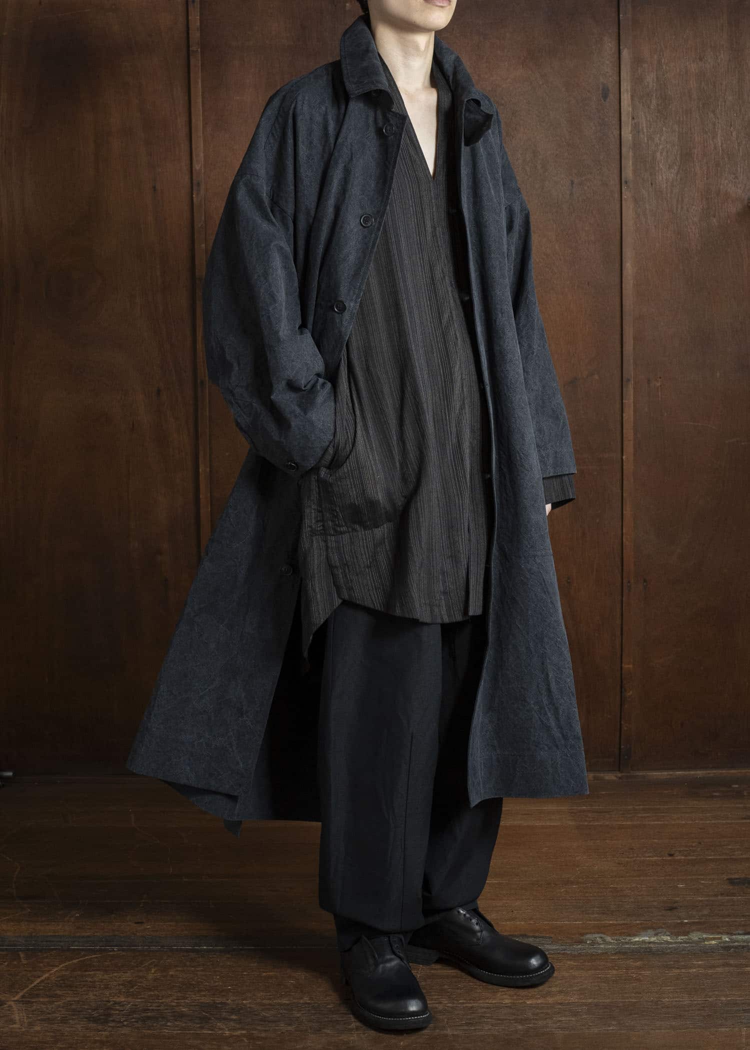 JAN-JAN VAN ESSCHE COAT#34 LONG COAT Time Washed Canvas Black