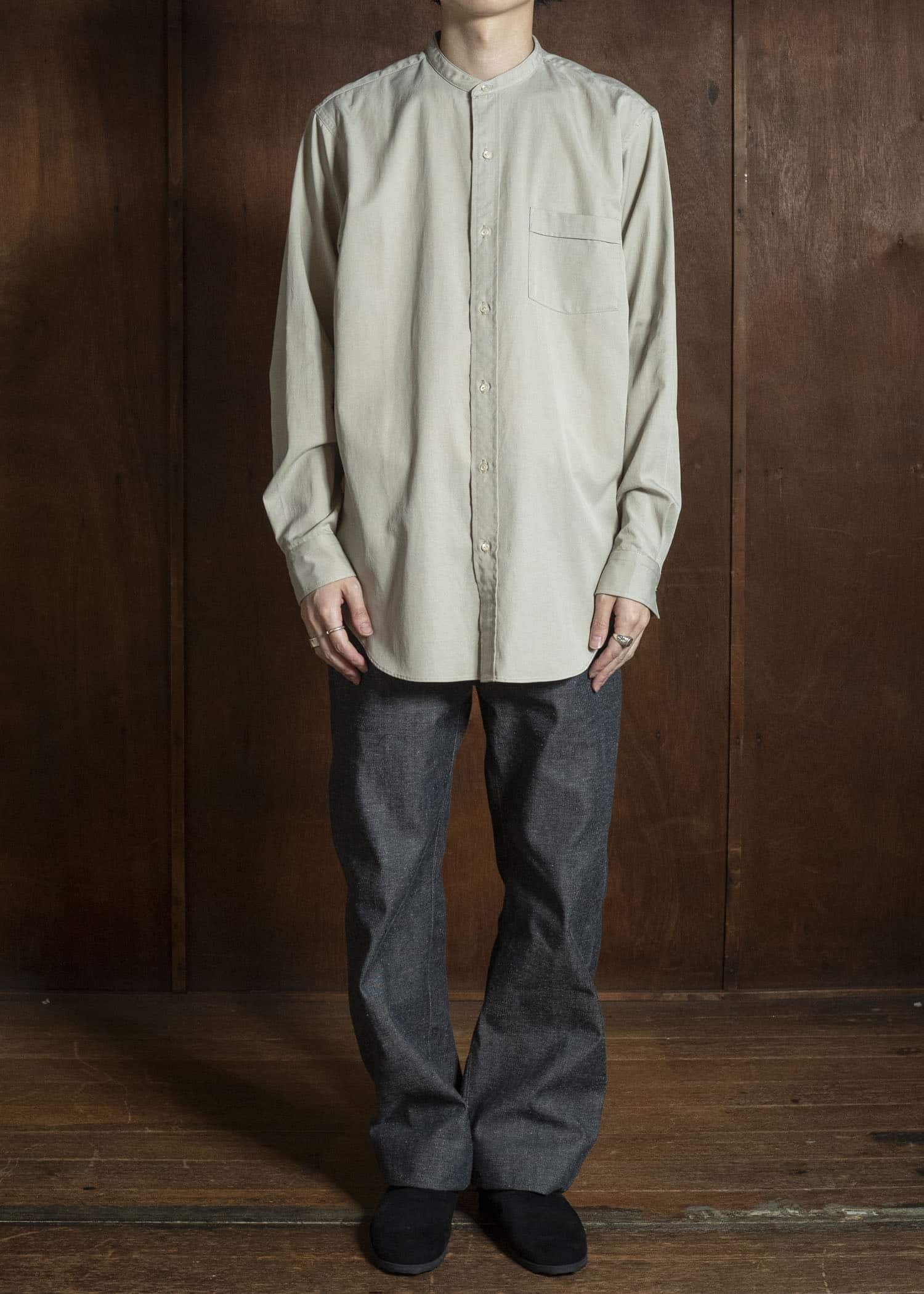 Taiga Takahashi Lot.104-Beige Band Collar Shirt Beige