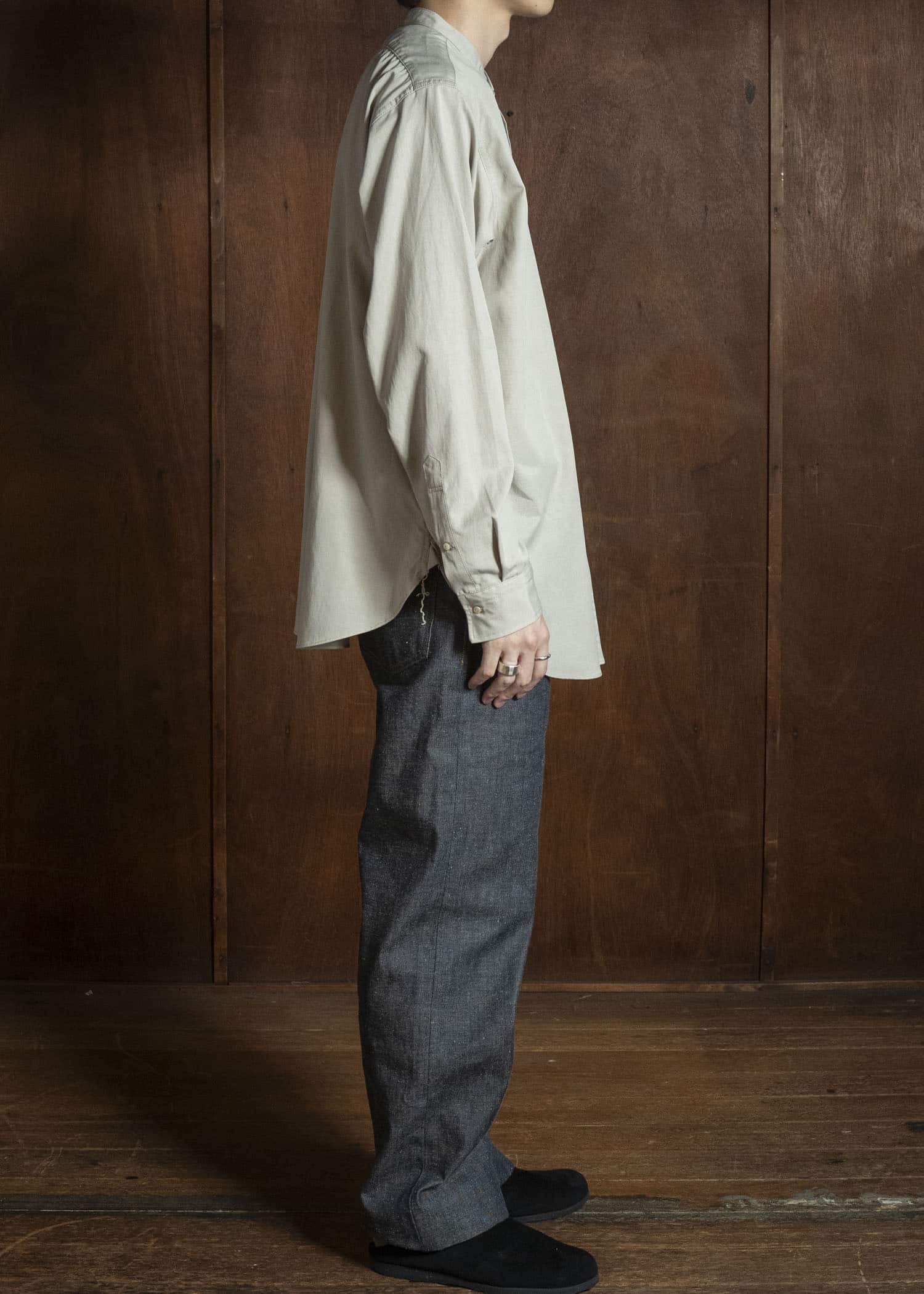 Taiga Takahashi Lot.104-Beige Band Collar Shirt Beige