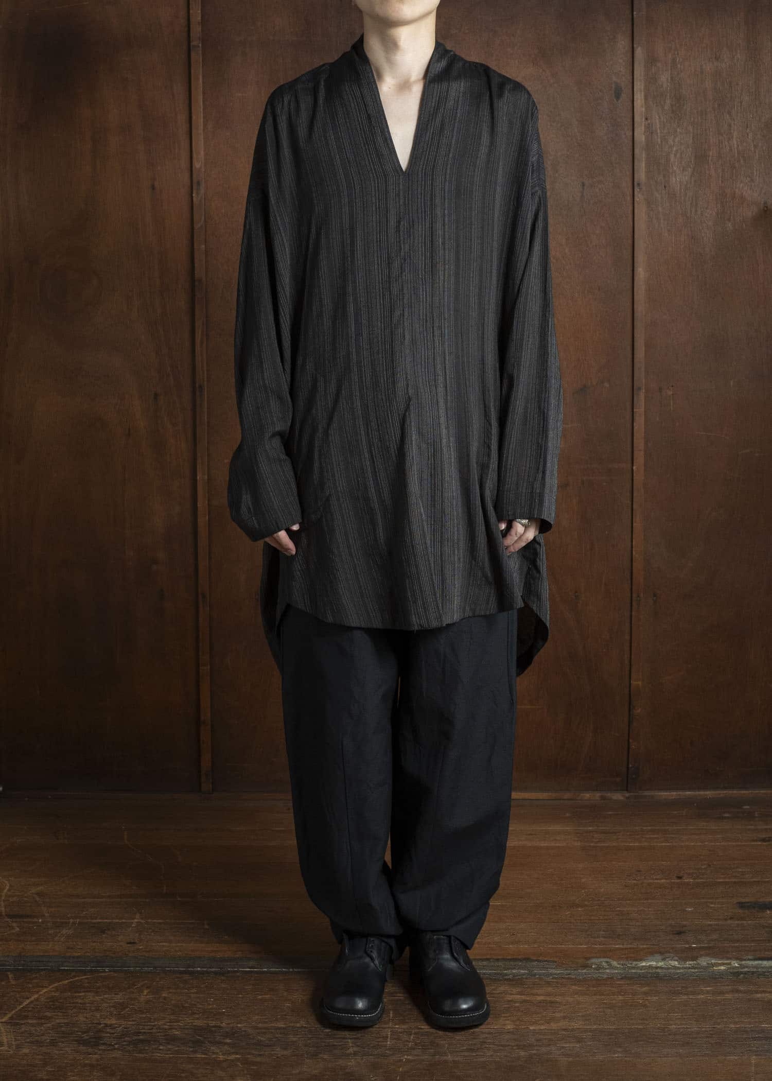 JAN-JAN VAN ESSCHE TUNIC#42 KIMONO COLLAR LOOSE FIT TUNIC Light Shiring Multi Striped