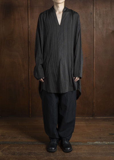 JAN-JAN VAN ESSCHE TUNIC#42 KIMONO COLLAR LOOSE FIT TUNIC Light Shiring Multi Striped