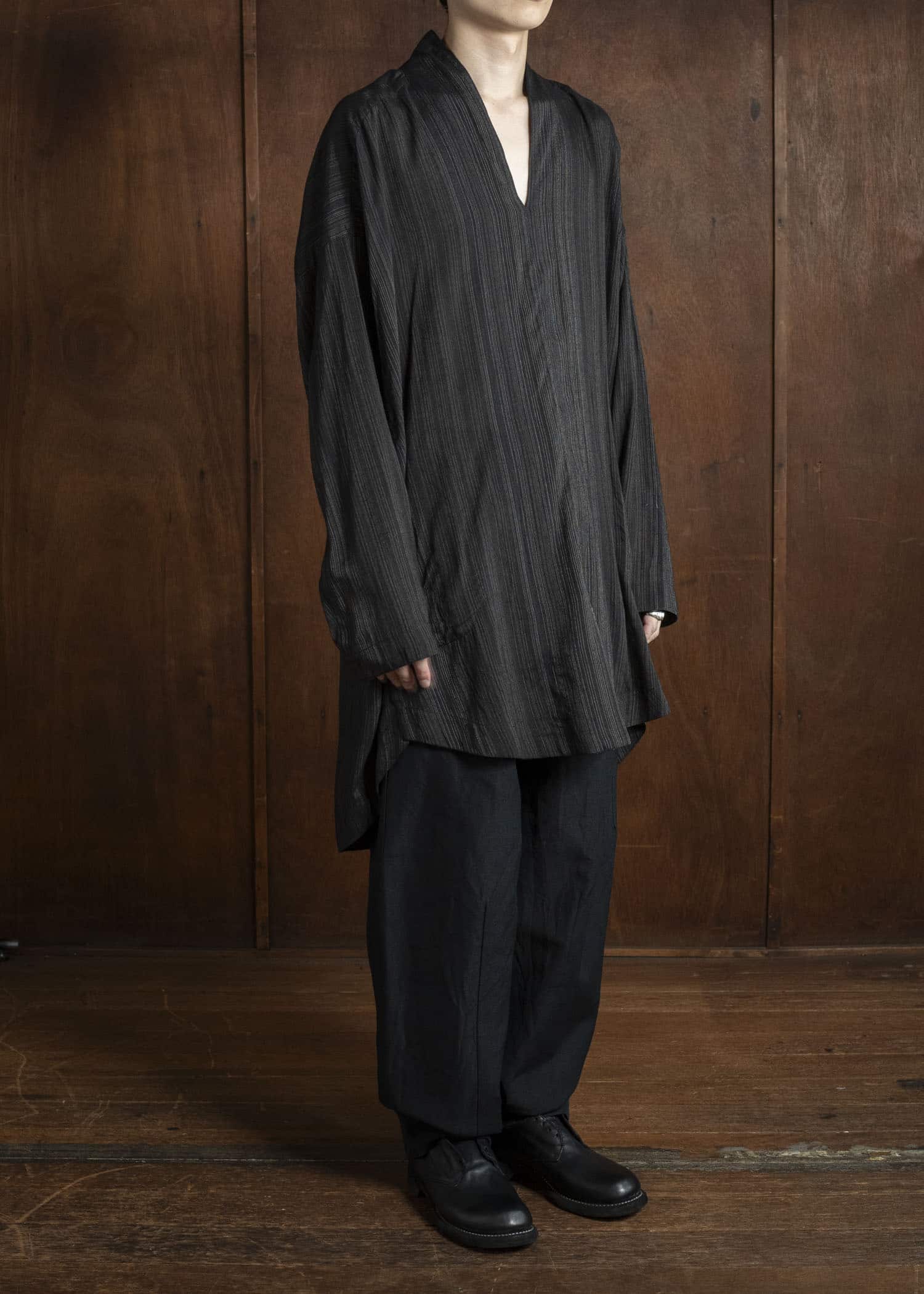 JAN-JAN VAN ESSCHE TUNIC#42 KIMONO COLLAR LOOSE FIT TUNIC Light Shiring Multi Striped