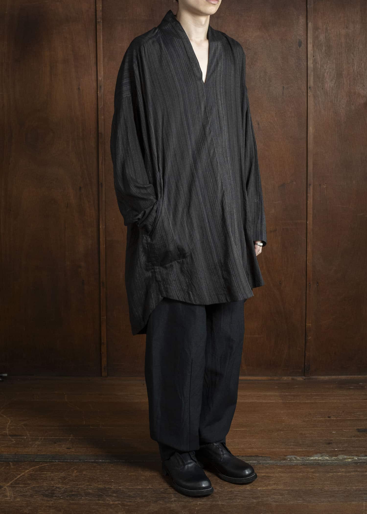 JAN-JAN VAN ESSCHE TUNIC#42 KIMONO COLLAR LOOSE FIT TUNIC Light Shiring Multi Striped