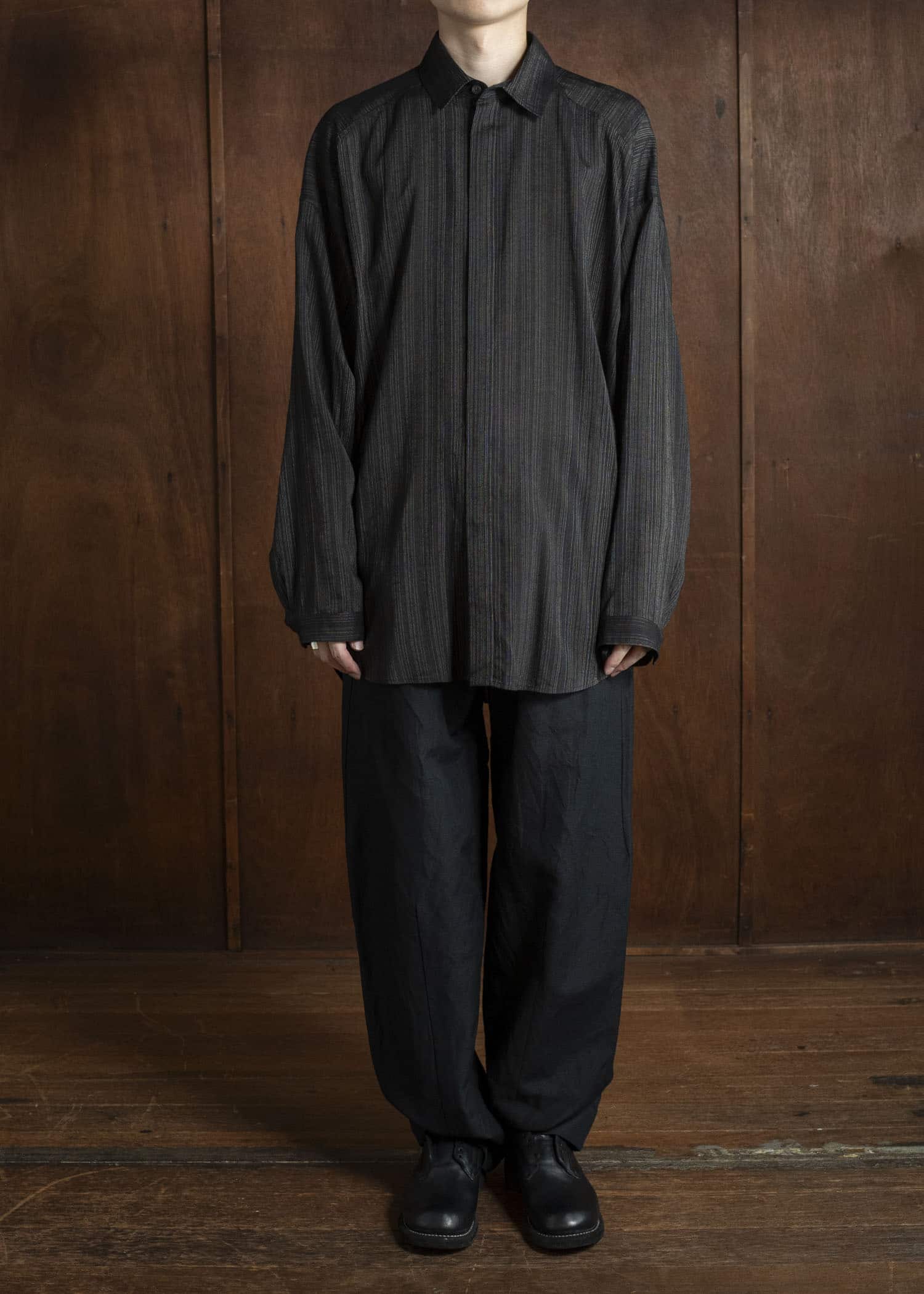 JAN-JAN VAN ESSCHE TROSERS #72 CHINO STYLE TROUSERS Linen Wool Twill Pitch Black