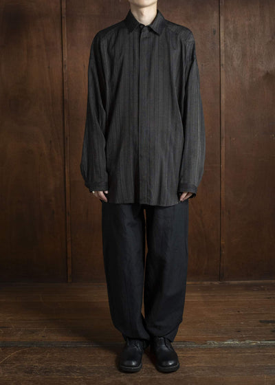 JAN-JAN VAN ESSCHE TROSERS #72 CHINO STYLE TROUSERS Linen Wool Twill Pitch Black