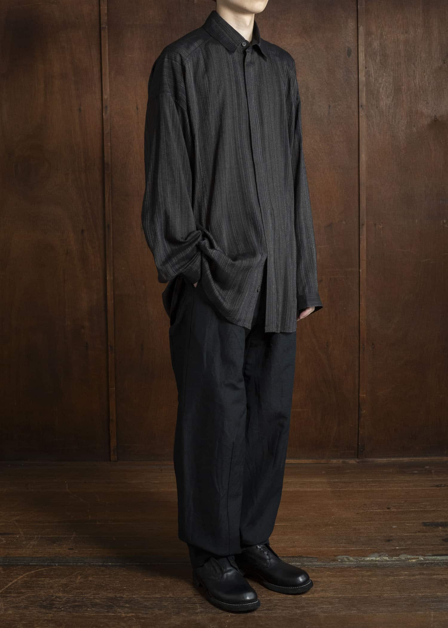 JAN-JAN VAN ESSCHE TROSERS #72 CHINO STYLE TROUSERS Linen Wool Twill Pitch Black