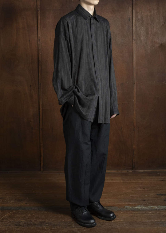 JAN-JAN VAN ESSCHE TROSERS #72 CHINO STYLE TROUSERS Linen Wool Twill Pitch Black