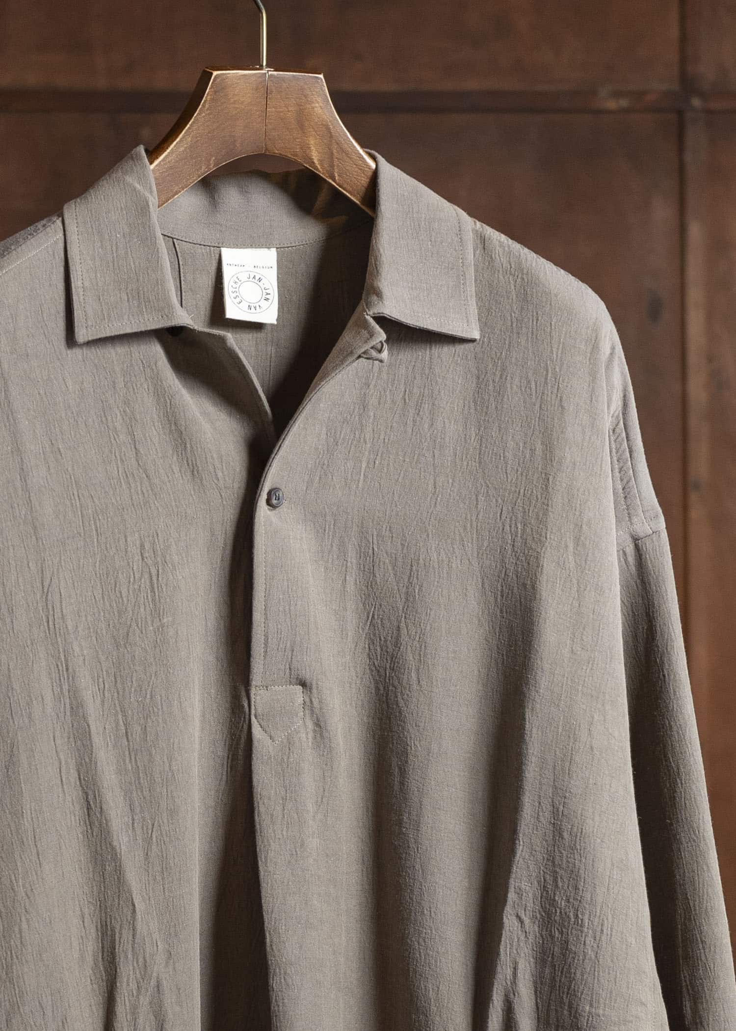 JAN-JAN VAN ESSCHE TUNIC#39-WRINKLED CLOTH EARTH Long Tunic With Patched Pockets Wrinkled Cloth Earth