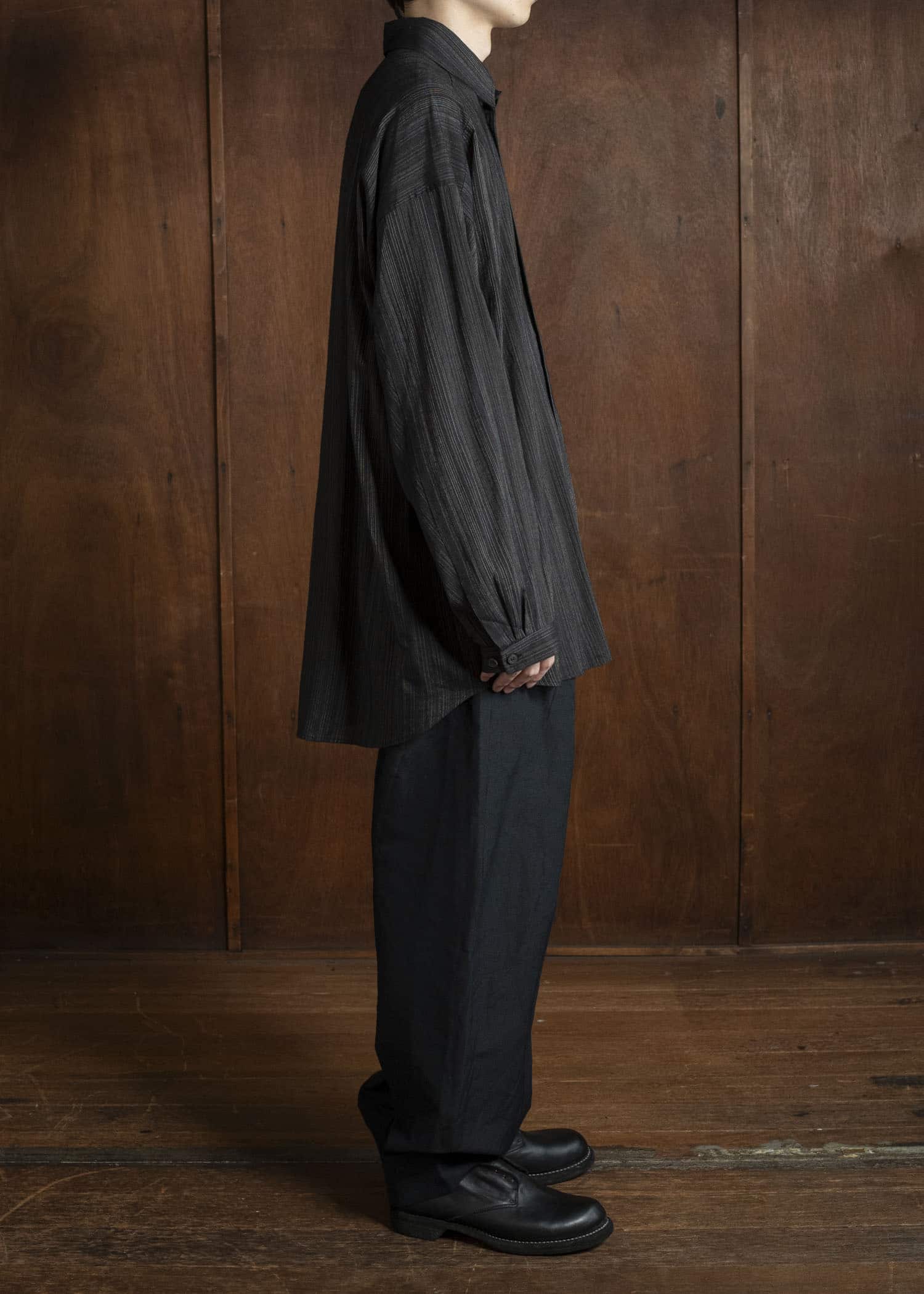 JAN-JAN VAN ESSCHE TROSERS #72 CHINO STYLE TROUSERS Linen Wool Twill Pitch Black