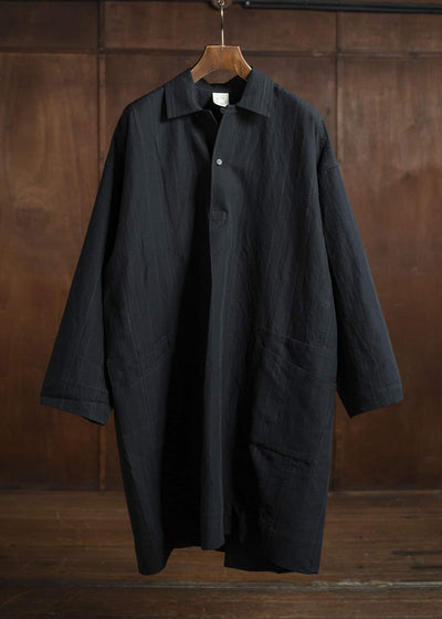 JAN-JAN VAN ESSCHE TUNIC#39-FINE STRIPE CLOTH BLACK Long Tunic With Patched Pockets Fine Stripe Cloth Black