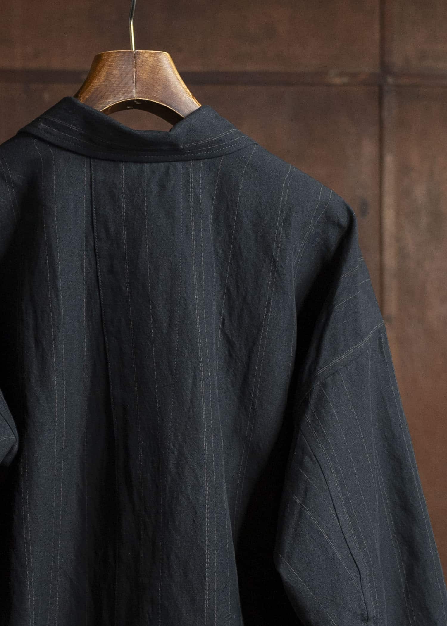 JAN-JAN VAN ESSCHE TUNIC#39-FINE STRIPE CLOTH BLACK Long Tunic With Patched Pockets Fine Stripe Cloth Black