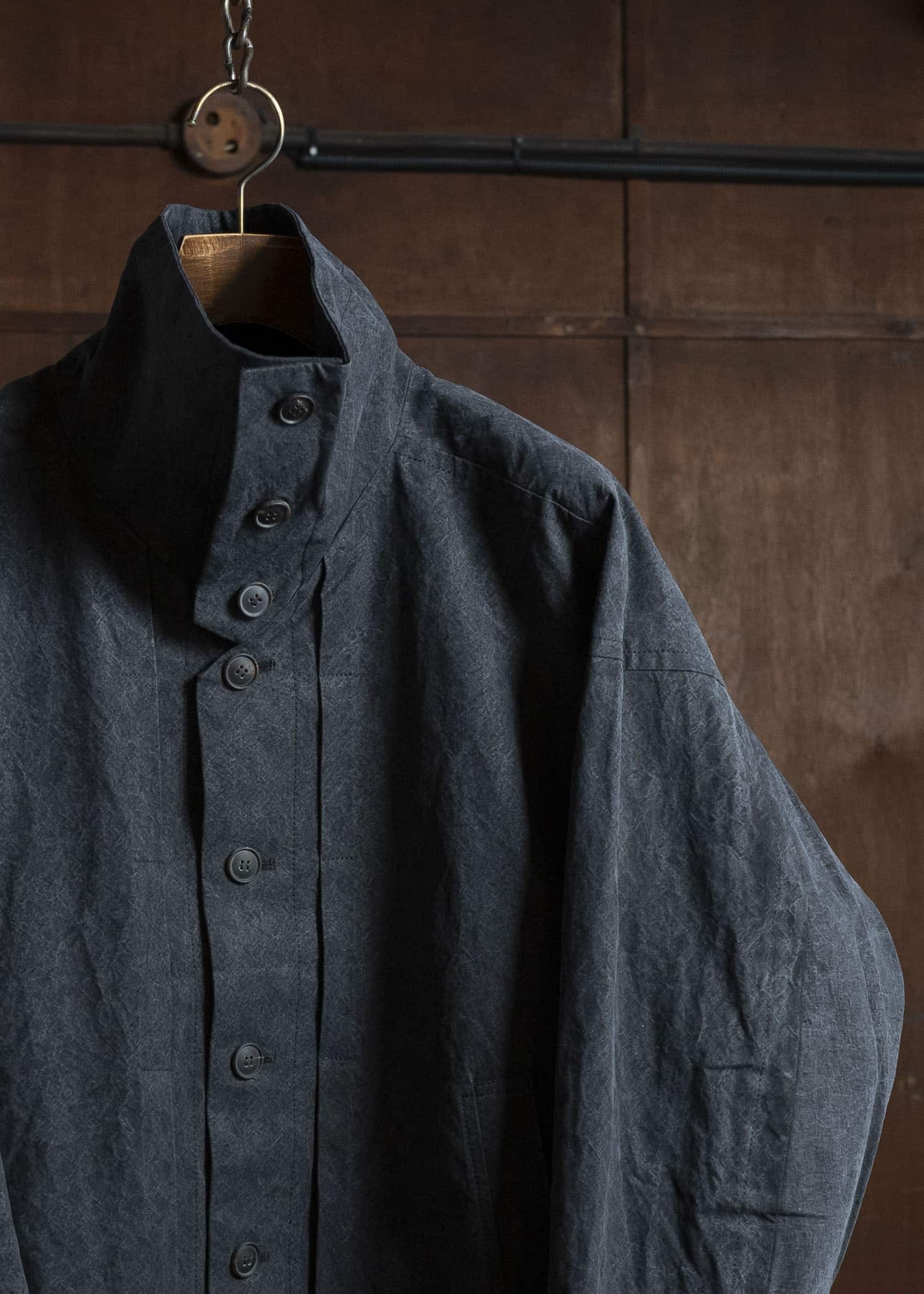 JAN-JAN VAN ESSCHE JACKET #61 JACKET WITH HIGH NECK STANDING COLLAR Time Washed Canvas Black