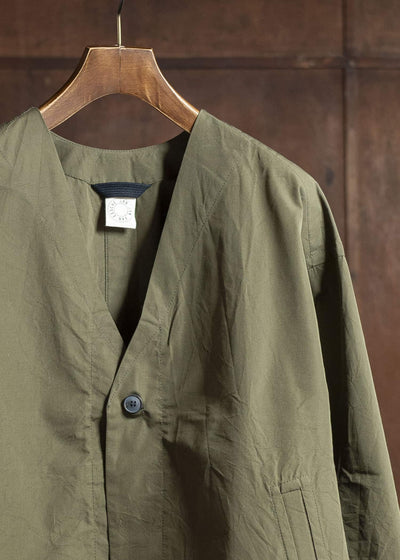 JAN-JAN VAN ESSCHE JACKET#59-COTTON SILK CANVAS ARMY GREEN Unlined Collarless Blazer Cotton Silk Canvas Army Green