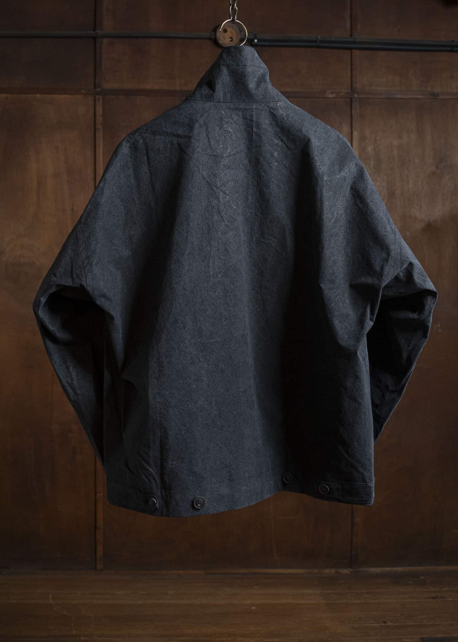 JAN-JAN VAN ESSCHE JACKET #61 JACKET WITH HIGH NECK STANDING COLLAR Time Washed Canvas Black