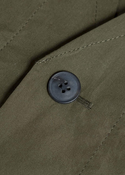 JAN-JAN VAN ESSCHE JACKET#59-COTTON SILK CANVAS ARMY GREEN Unlined Collarless Blazer Cotton Silk Canvas Army Green