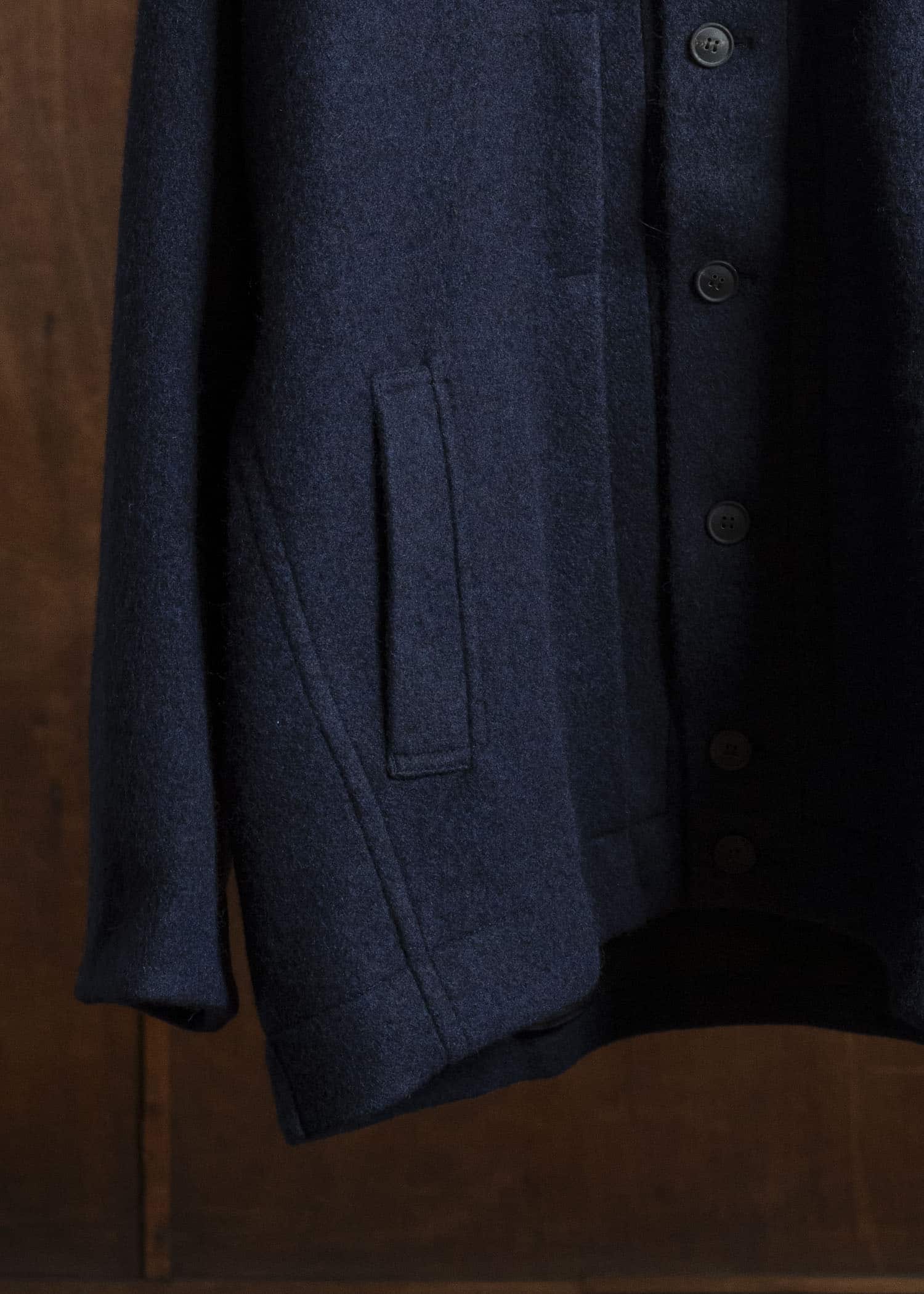 JAN-JAN VAN ESSCHE JACKET#61 JACKET WITH HIGH, STANDING COLLAR AND FRONT PLEAT Brushed Alpaca Wool Midnight