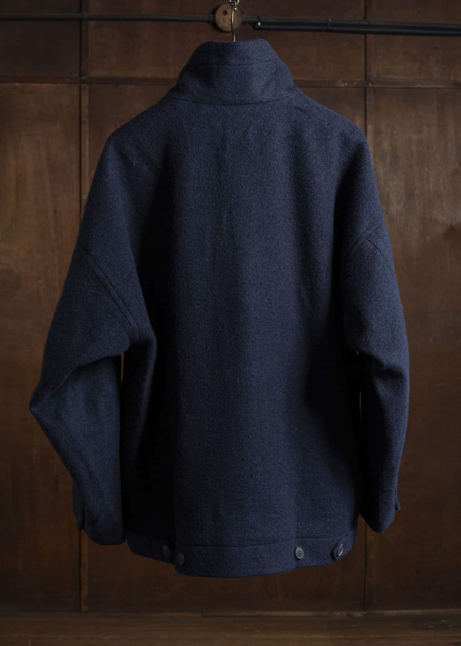 JAN-JAN VAN ESSCHE JACKET#61 JACKET WITH HIGH, STANDING COLLAR AND FRONT PLEAT Brushed Alpaca Wool Midnight