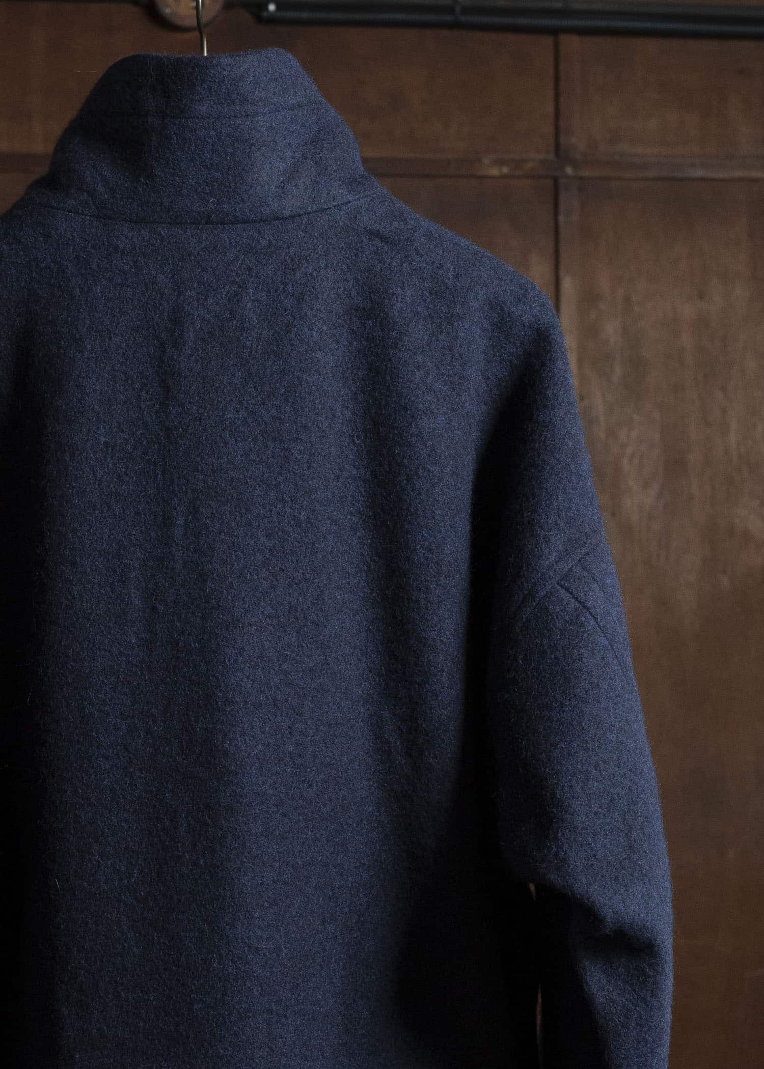 JAN-JAN VAN ESSCHE JACKET#61 JACKET WITH HIGH, STANDING COLLAR AND FRONT PLEAT Brushed Alpaca Wool Midnight