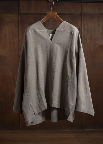 JAN-JAN VAN ESSCHE TUNIC#38-WRINKLED CLOTH EARTH Oversized Long Sleeve Tunic With Roll-Up Sleeves Wrinkled Cloth Earth