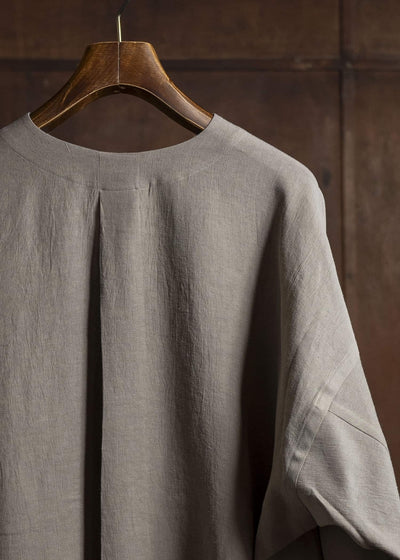 JAN-JAN VAN ESSCHE TUNIC#38-WRINKLED CLOTH EARTH Oversized Long Sleeve Tunic With Roll-Up Sleeves Wrinkled Cloth Earth