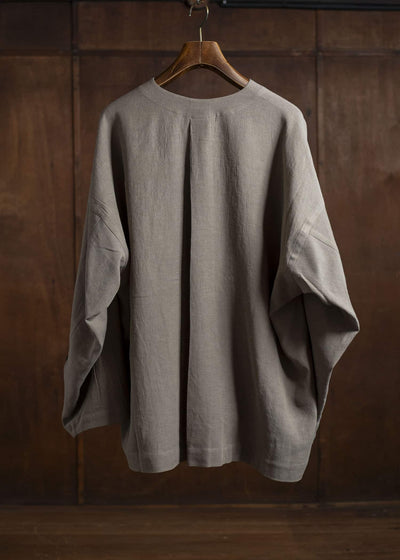 JAN-JAN VAN ESSCHE TUNIC#38-WRINKLED CLOTH EARTH Oversized Long Sleeve Tunic With Roll-Up Sleeves Wrinkled Cloth Earth