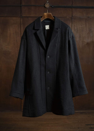 JAN-JAN VAN ESSCHE COAT#33 BLAZER-STYLE OVERCOAT Washed Velvet Yak Jet Black