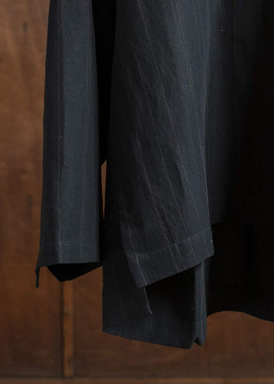 JAN-JAN VAN ESSCHE TUNIC#38-FINE STRIPE CLOTH BLACK Oversized Long Sleeve Tunic With Roll-Up Sleeves Fine Stripe Cloth Black