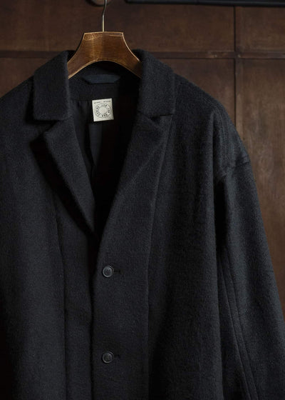 JAN-JAN VAN ESSCHE COAT#33 BLAZER-STYLE OVERCOAT Washed Velvet Yak Jet Black