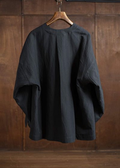 JAN-JAN VAN ESSCHE TUNIC#38-FINE STRIPE CLOTH BLACK Oversized Long Sleeve Tunic With Roll-Up Sleeves Fine Stripe Cloth Black