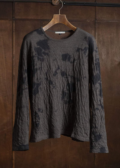 SUZUSAN 2075WC-010 Dual Layered Wool Cotton Jersey Long Sleeve T-Shirt / Madara Shibori 1069 Black-Raw Umber
