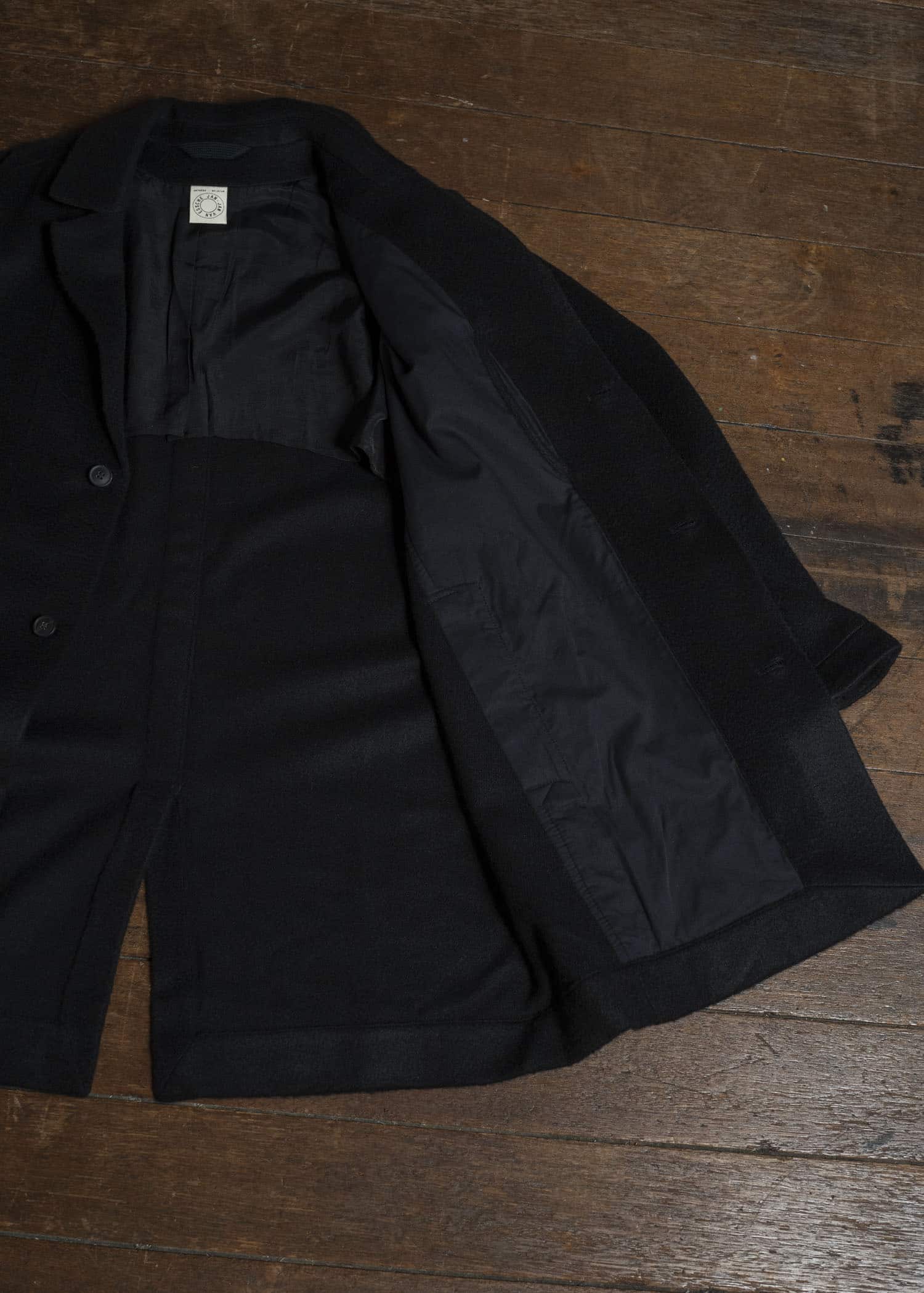 JAN-JAN VAN ESSCHE COAT#33 BLAZER-STYLE OVERCOAT Washed Velvet Yak Jet Black