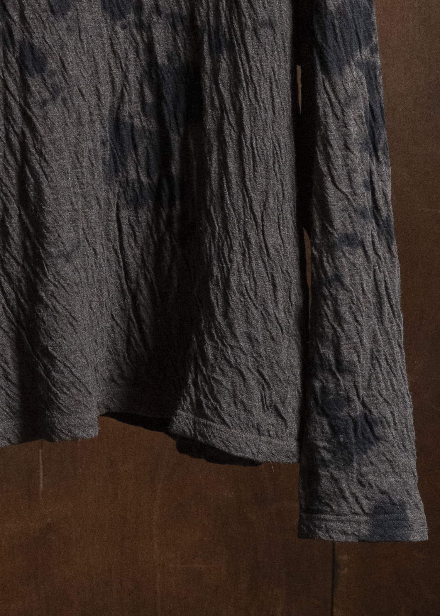SUZUSAN 2075WC-010 Dual Layered Wool Cotton Jersey Long Sleeve T-Shirt / Madara Shibori 1069 Black-Raw Umber