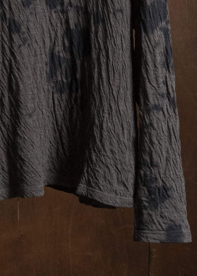 SUZUSAN 2075WC-010 Dual Layered Wool Cotton Jersey Long Sleeve T-Shirt / Madara Shibori 1069 Black-Raw Umber
