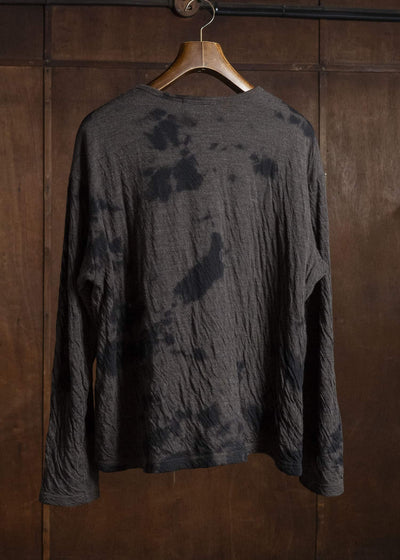 SUZUSAN 2075WC-010 Dual Layered Wool Cotton Jersey Long Sleeve T-Shirt / Madara Shibori 1069 Black-Raw Umber