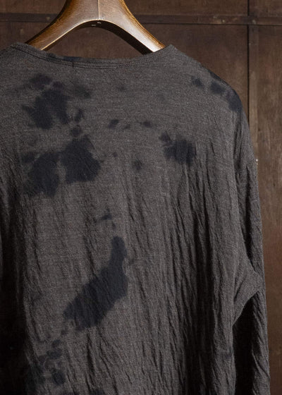 SUZUSAN 2075WC-010 Dual Layered Wool Cotton Jersey Long Sleeve T-Shirt / Madara Shibori 1069 Black-Raw Umber