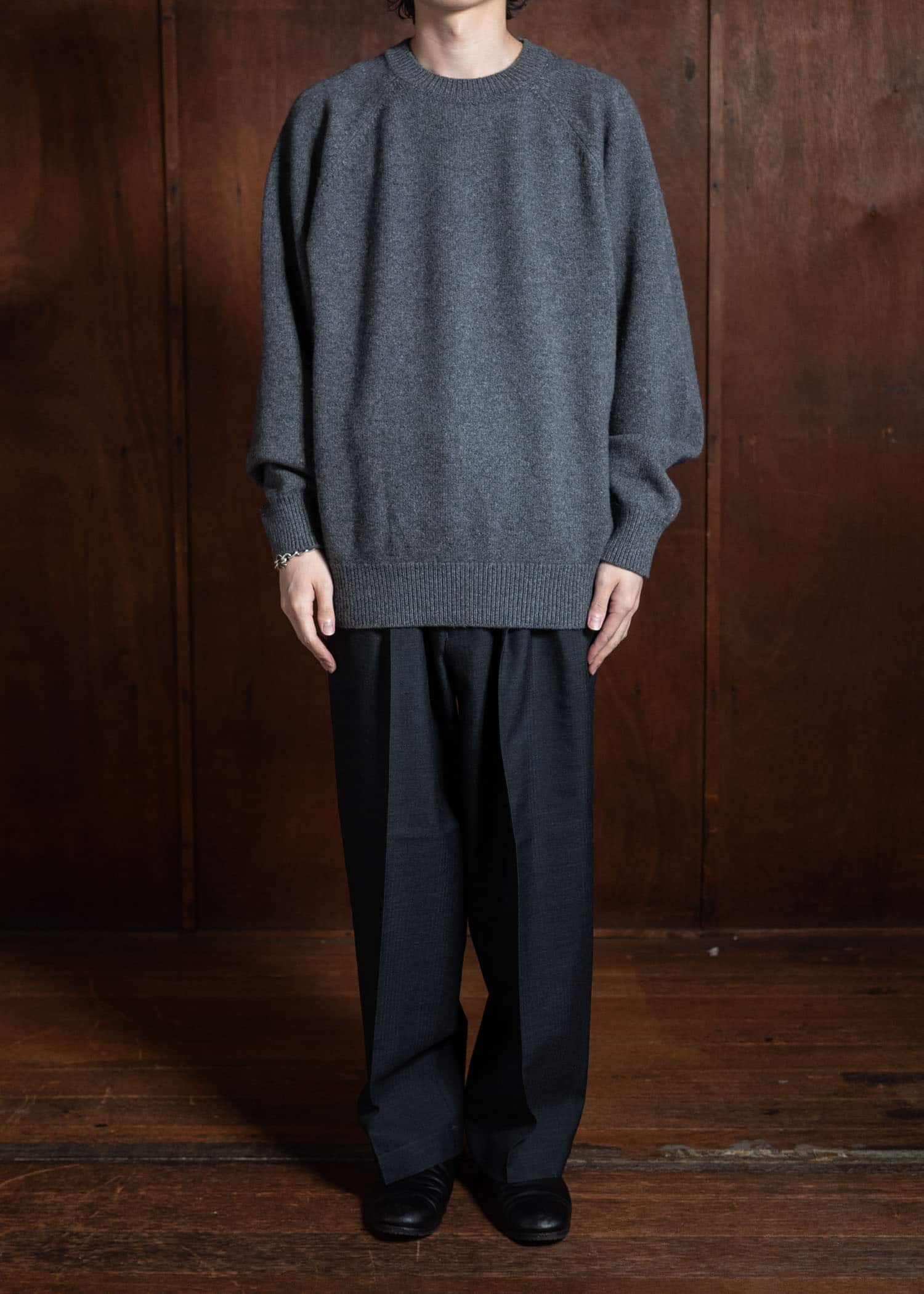 YOKO SAKAMOTO Classic Wide Trousers Chacoal Gray YS-24AW-29-Chacoal Gray