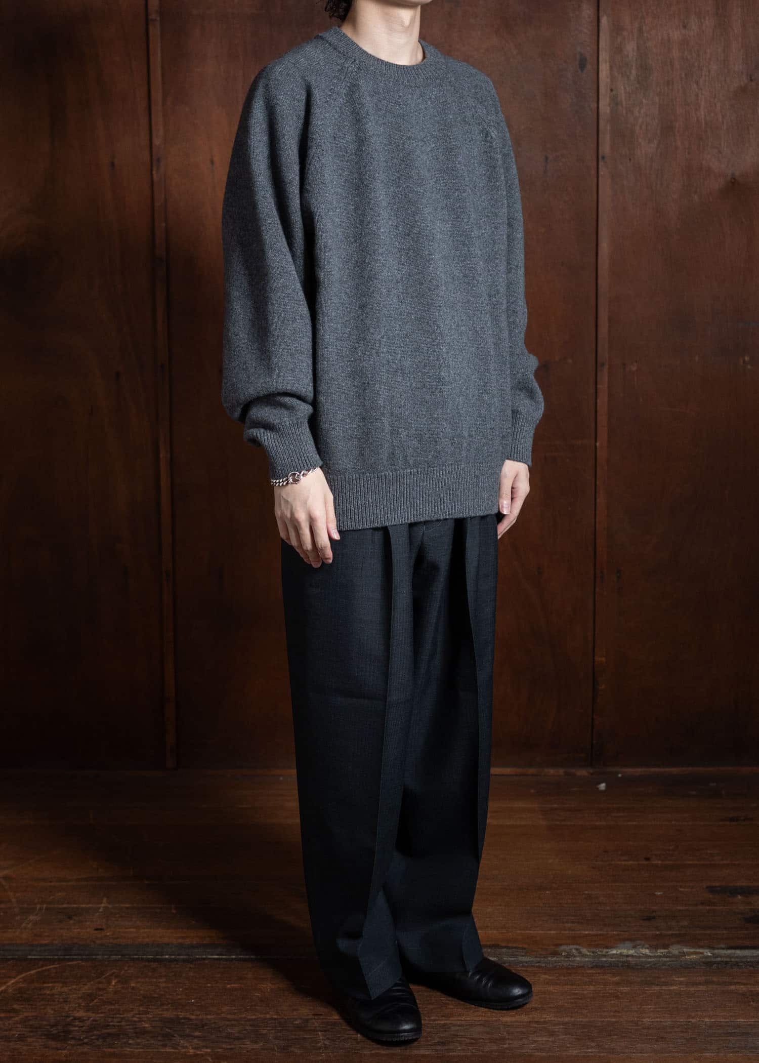 YOKO SAKAMOTO Raglan Crew Neck Knit Chacoal Gray YS-24AW-96-Chacoal Gray