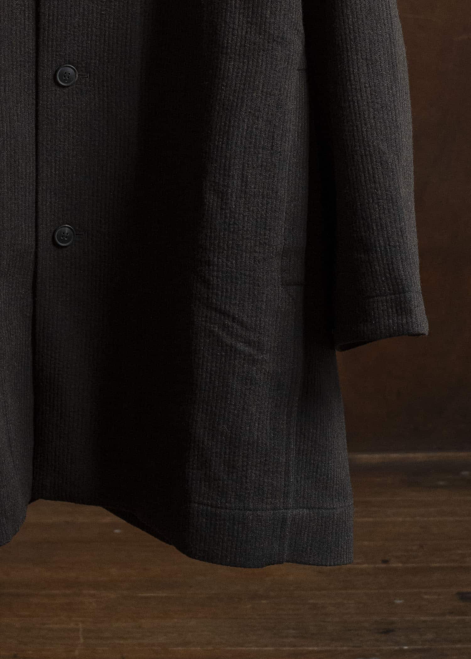 JAN-JAN VAN ESSCHE COAT#33 BLAZER-STYLE OVERCOAT Ridged Linen Wool Eggplant/Indigo