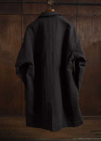 JAN-JAN VAN ESSCHE COAT#33 BLAZER-STYLE OVERCOAT Ridged Linen Wool Eggplant/Indigo