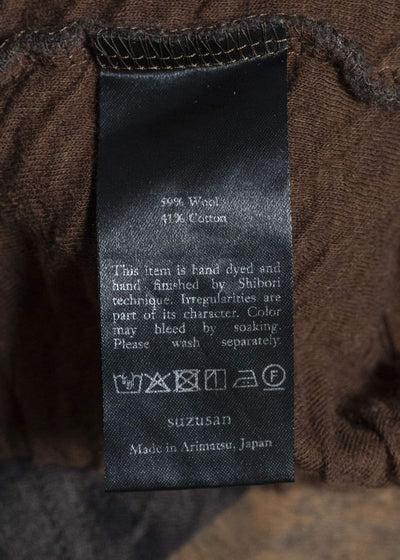 SUZUSAN 2075WC-010 Dual Layered Wool Cotton Jersey Long Sleeve T-Shirt / Madara Shibori 1069 Black-Raw Umber