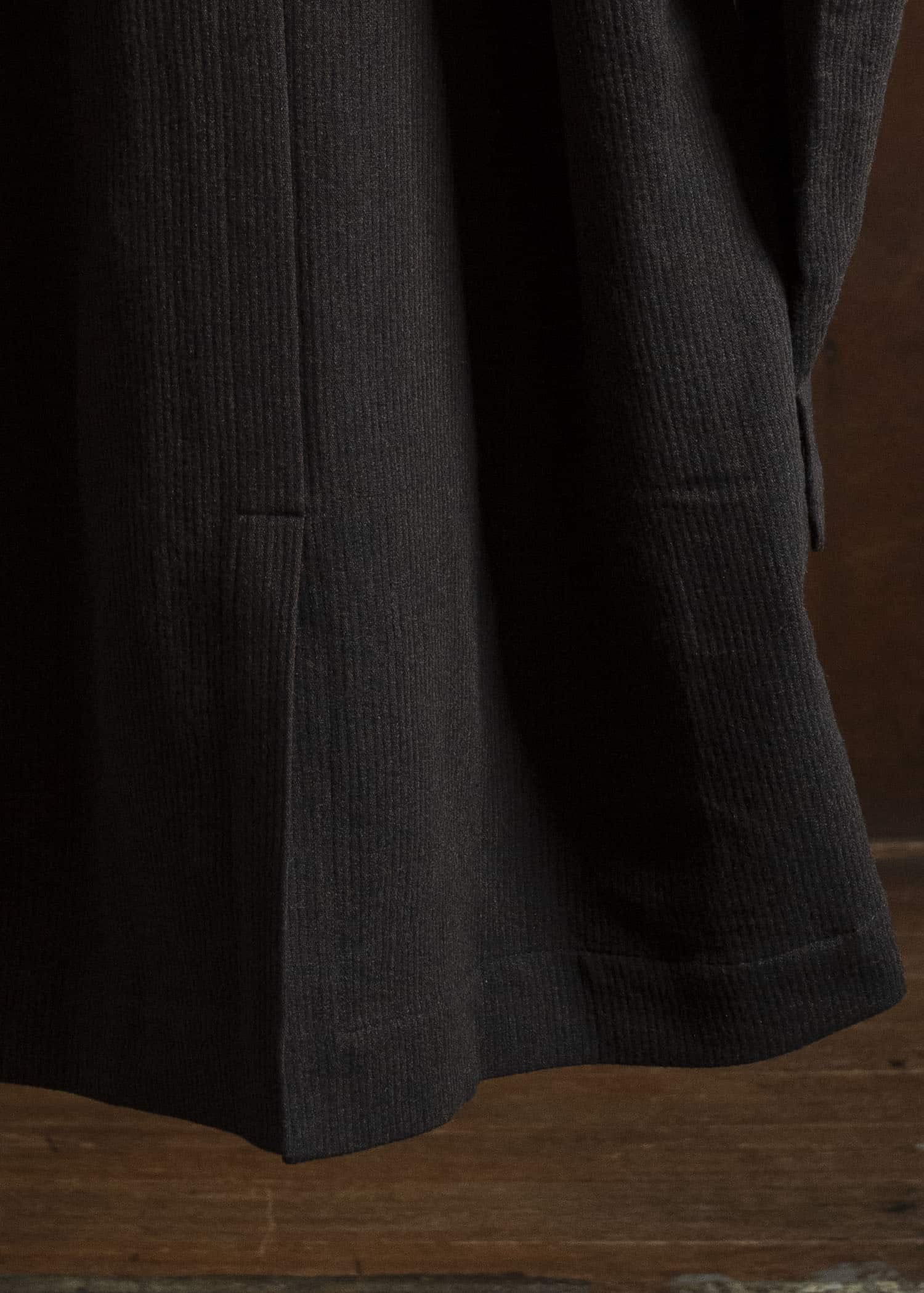 JAN-JAN VAN ESSCHE COAT#33 BLAZER-STYLE OVERCOAT Ridged Linen Wool Eggplant/Indigo