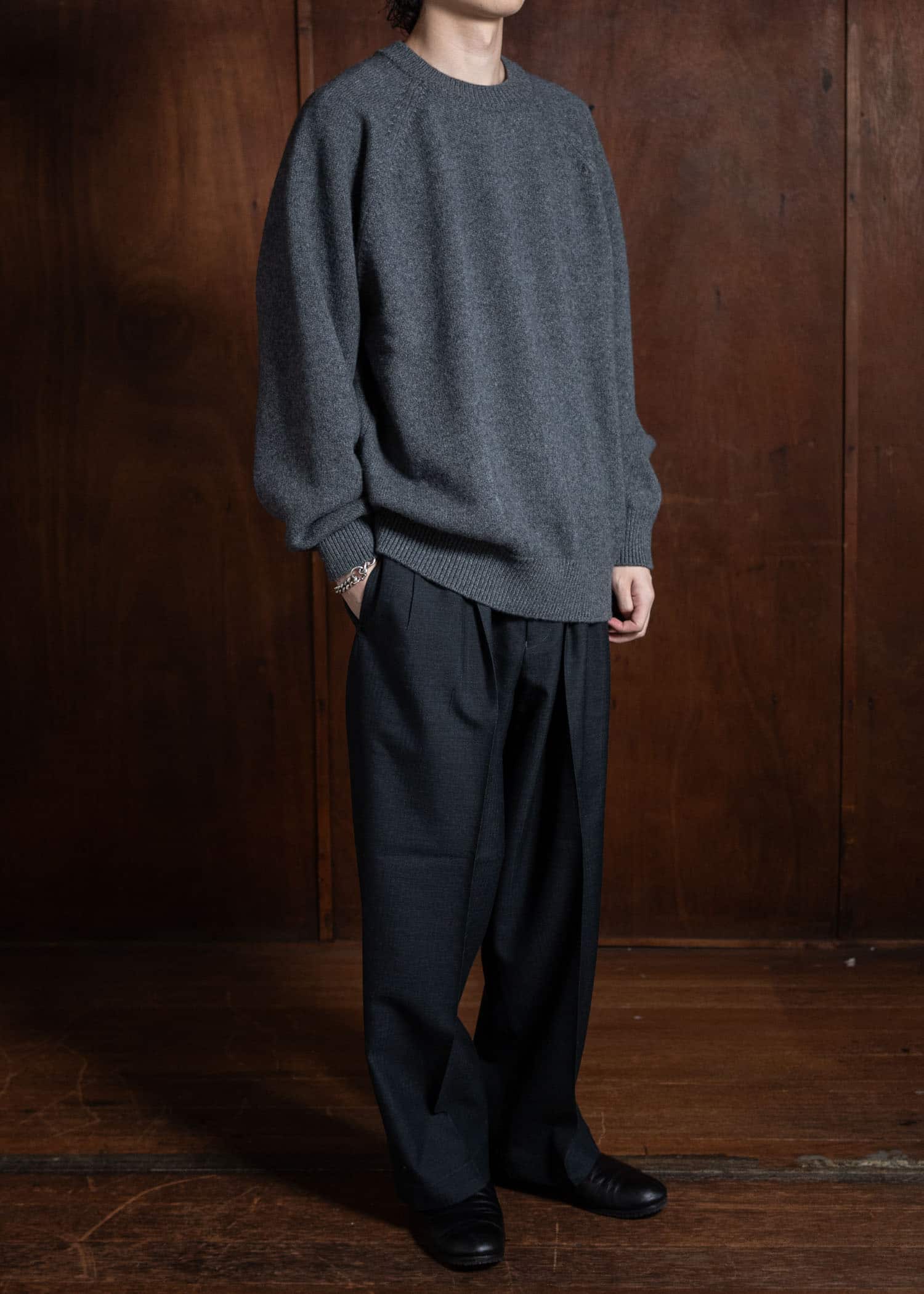 YOKO SAKAMOTO Classic Wide Trousers Chacoal Gray YS-24AW-29-Chacoal Gray