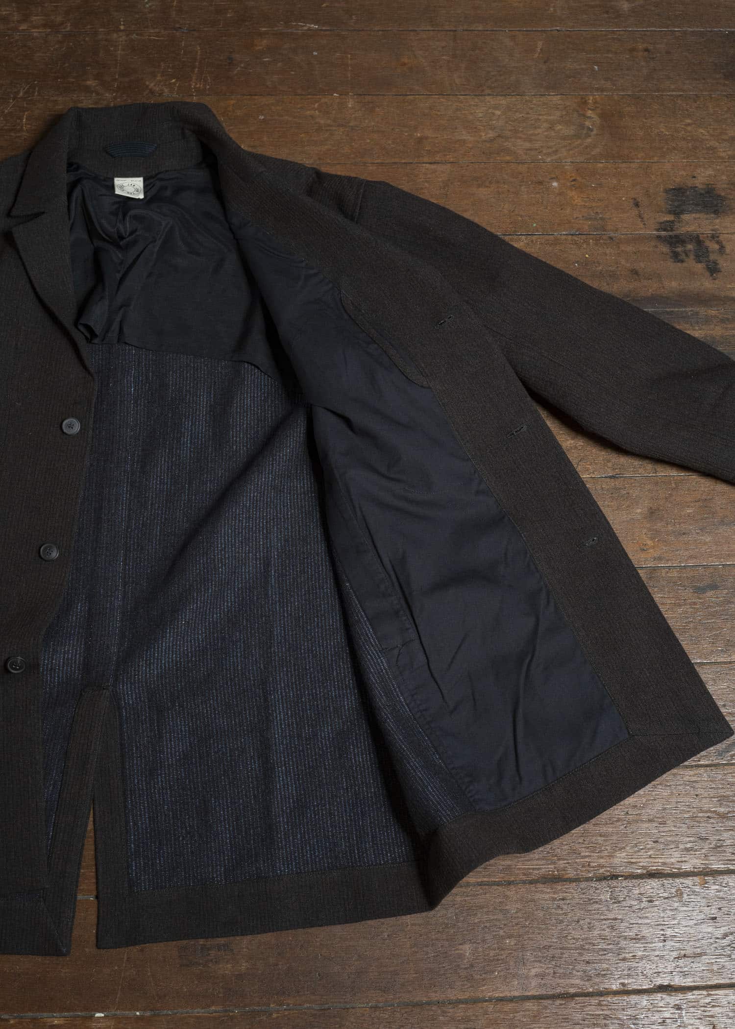 JAN-JAN VAN ESSCHE COAT#33 BLAZER-STYLE OVERCOAT Ridged Linen Wool Eggplant/Indigo