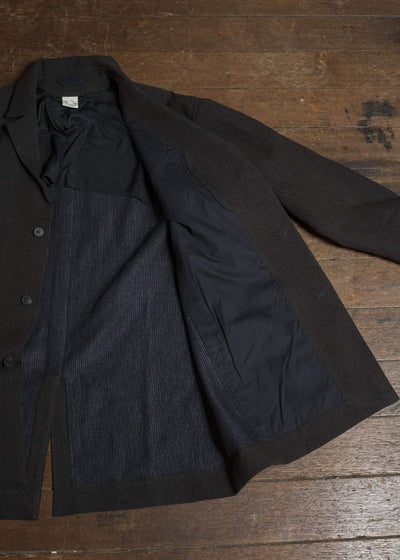 JAN-JAN VAN ESSCHE COAT#33 BLAZER-STYLE OVERCOAT Ridged Linen Wool Eggplant/Indigo