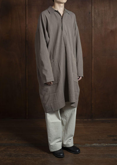 JAN-JAN VAN ESSCHE TUNIC#39-WRINKLED CLOTH EARTH Long Tunic With Patched Pockets Wrinkled Cloth Earth